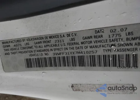 2007 Volkswagen New Beetle Triple White z USA, uszkodzony, nr VIN 3VWFF31YX7M410257